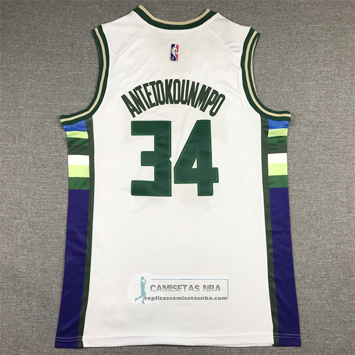 Camiseta Milwaukee Bucks Giannis Antetokounmpo NO 34 Ciudad 2021-22 Blanco